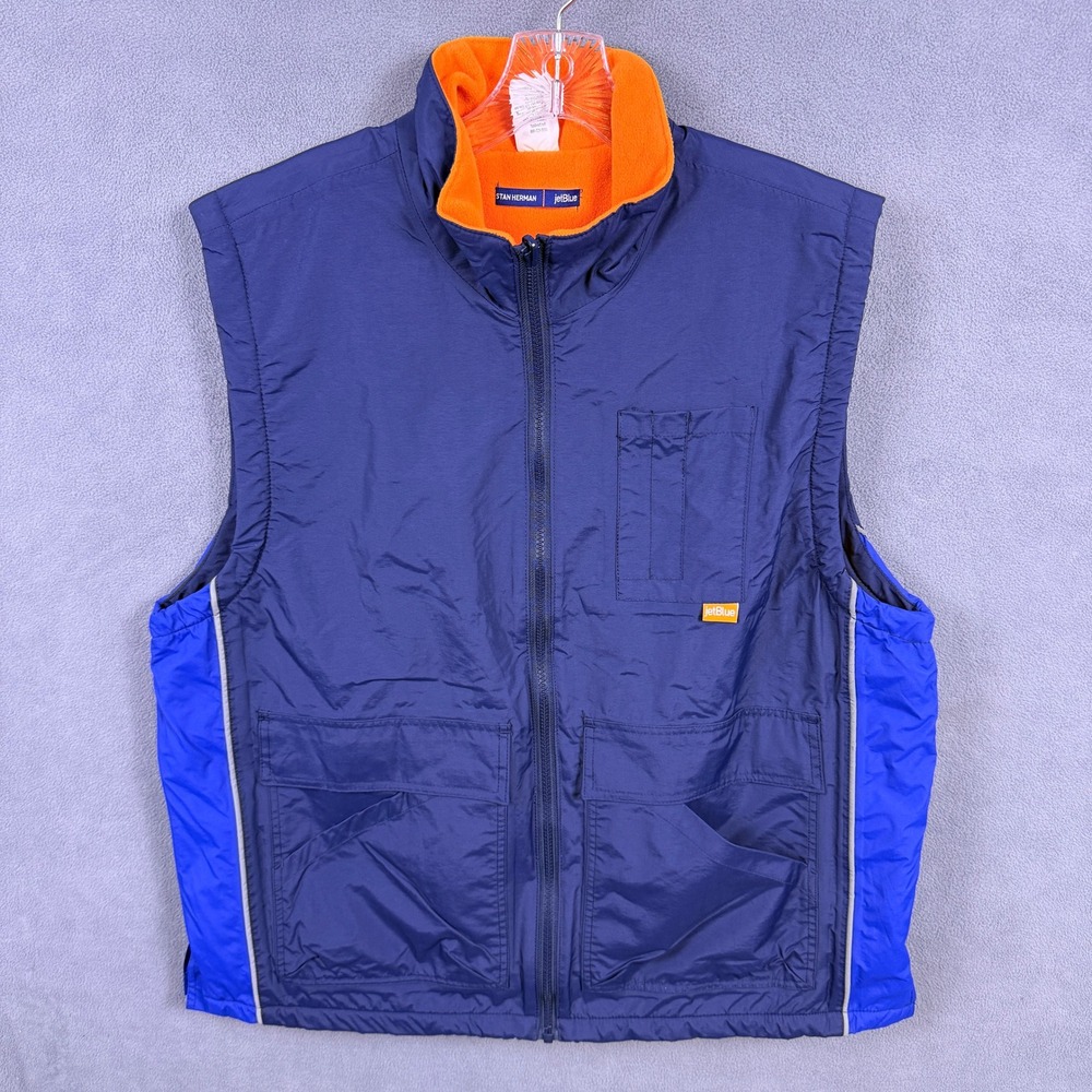 Stan Herman JetBlue Vest Mens Large Blue Reversible Fleece Gorpcore Airline